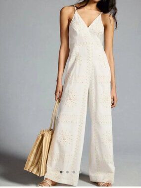 Anthropologie Ranna Gill White Eyelet Spaghetti Strap Halter Jumpsuit